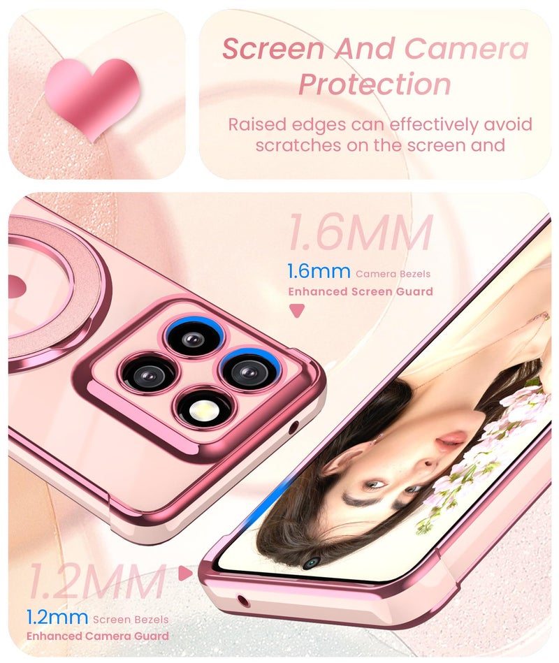 Liufcx for Motorola Moto G Stylus 5G 2025 Love Heart Kickstand Case with 2X Screen Protector: Luxury Plated Gold Edge Slim Soft TPU Shockproof Protection Case for Moto G Stylus 5G 2025 (Pink) - Image 3