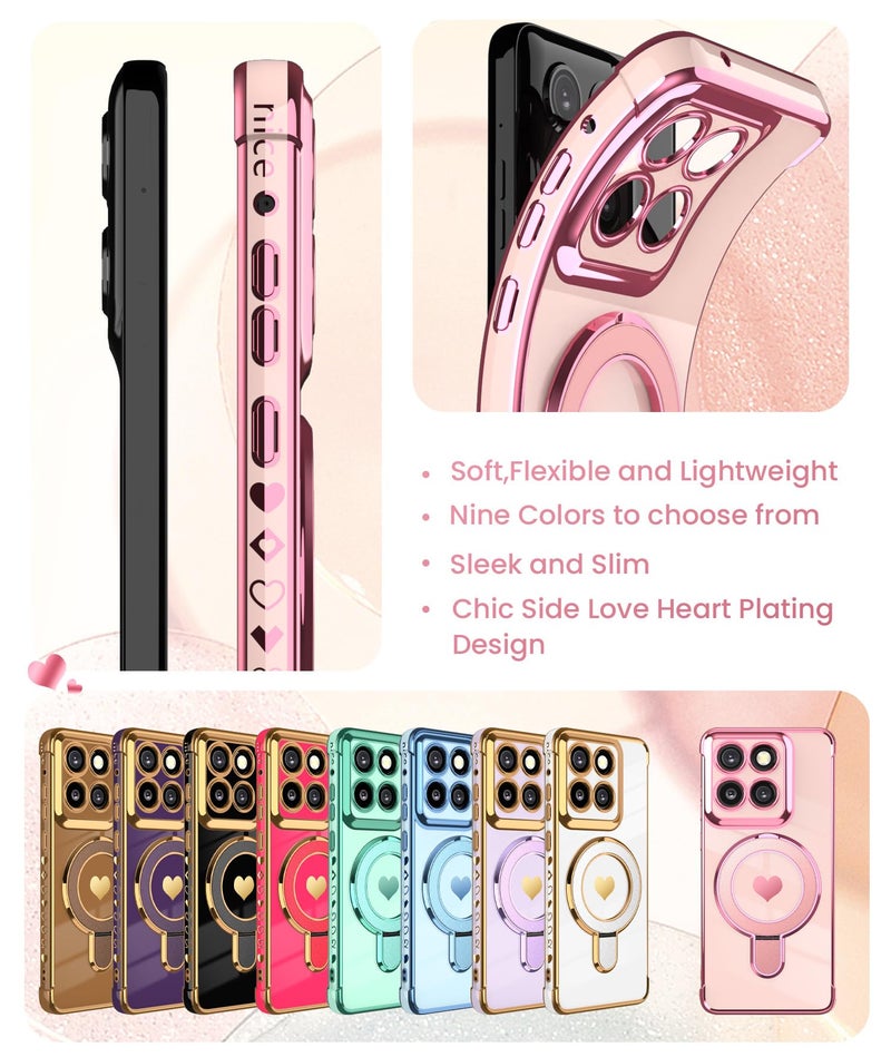 Liufcx for Motorola Moto G Stylus 5G 2025 Love Heart Kickstand Case with 2X Screen Protector: Luxury Plated Gold Edge Slim Soft TPU Shockproof Protection Case for Moto G Stylus 5G 2025 (Pink) - Image 5