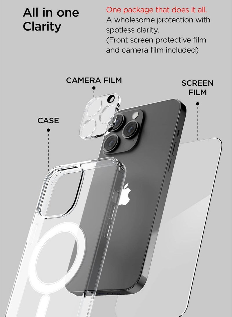 VRS Design Crystal Mixx Magnetic iPhone 14 Pro Magsafe Case Cover with Tempered Glass Screen Protector & Camera Lens Protector - Clear  - Image 2