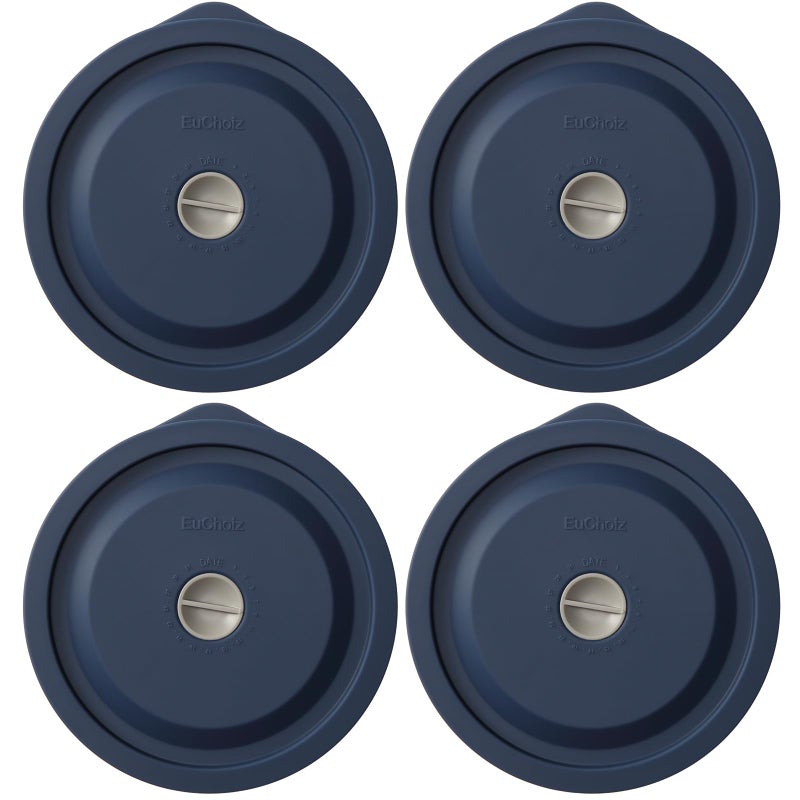 EuChoiz Replacement Lids for Pyrex 7200-PC 2 Cup, Silicone Round Storage Cover Lid for Anchor Hocking Glass Bowl 4 Pack with Date Mark Dark Blue - Image 1