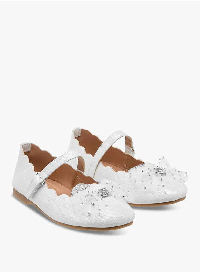 JUNIORS Bow Accent Ballerina Shoes with Hook and Loop Closure