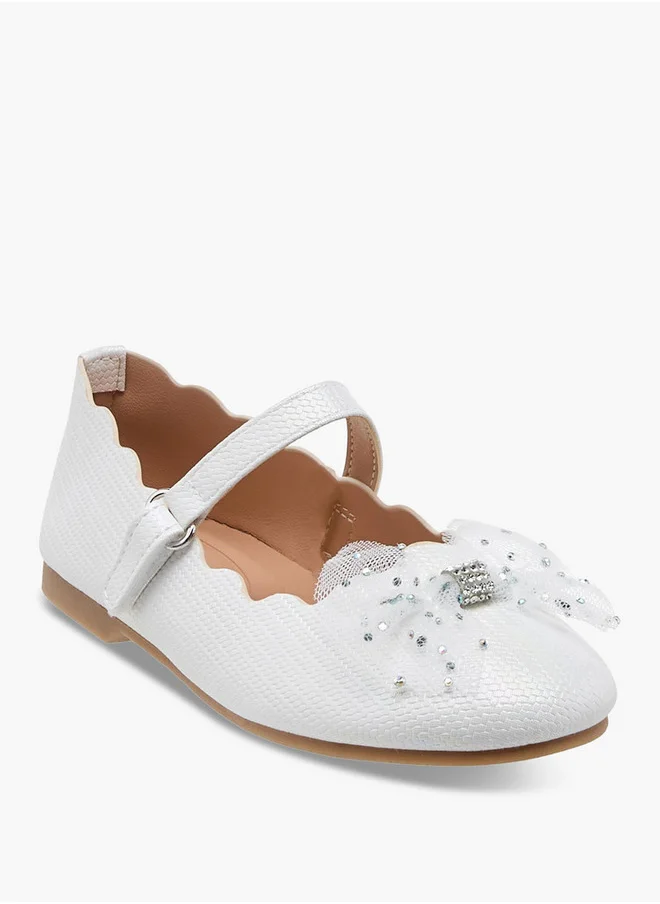 JUNIORS Bow Accent Ballerina Shoes with Hook and Loop Closure