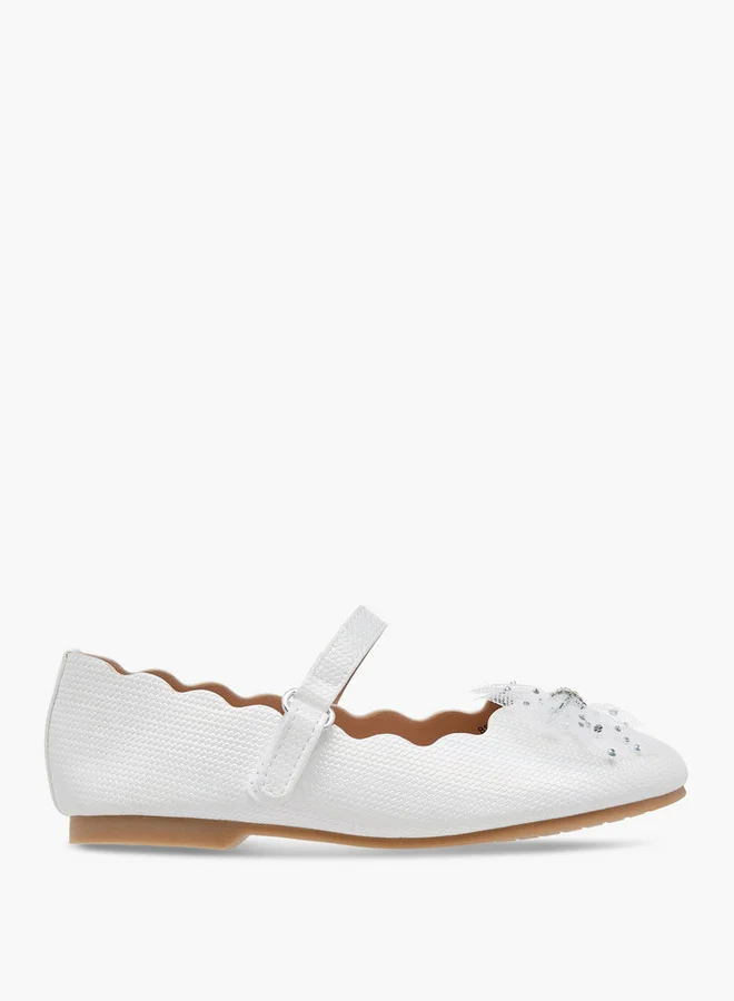 JUNIORS Girls Bow Accent Ballerina Shoes with Hook and Loop Closure