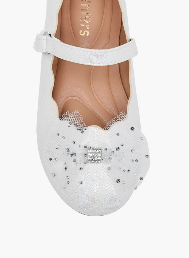 JUNIORS Girls Bow Accent Ballerina Shoes with Hook and Loop Closure