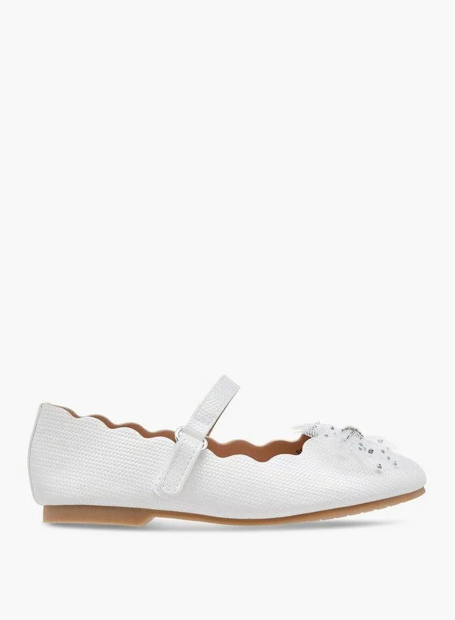 جونيورز حذاء باليرينا للبنات بفيونكة وإغلاق بشريط لاصق