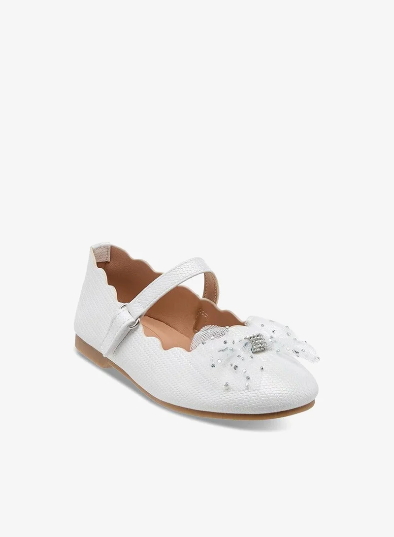 جونيورز حذاء باليرينا للبنات بفيونكة وإغلاق بشريط لاصق