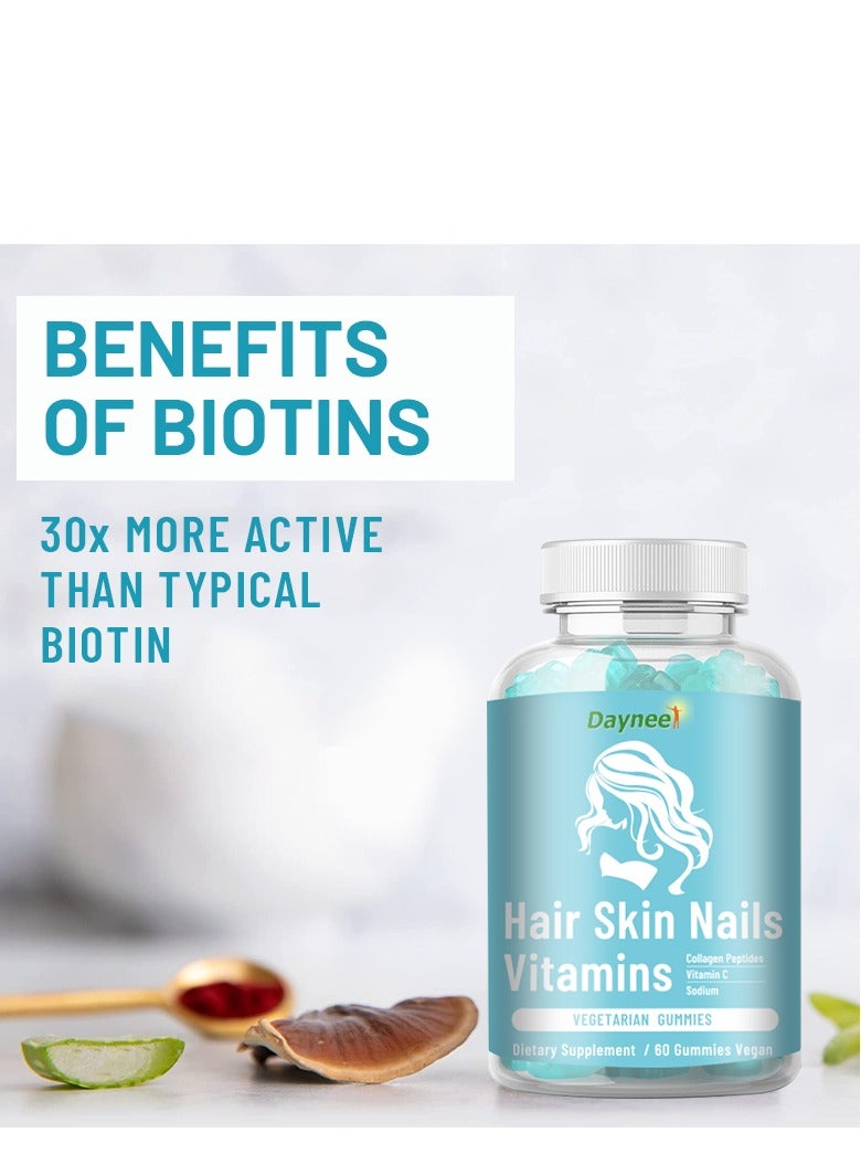 ديني فيتامينات للشعر والبشرة والأظافر مع الكولاجين والبيوتين، يدعم بشكل طبيعي الصحة، مكمل غذائي 60 علكة نباتية - Image 3