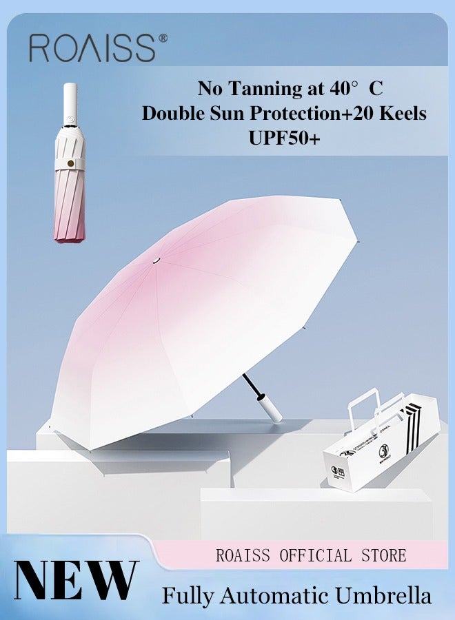 roaiss Unisex Multifunctional Fully Automatic Umbrella with Water Repellent Coating and UV Blocking Black Vinyl Coating 20 Rib Reinforced Umbrella Frame with Gradient Color Canopy Suitable for Rain and Shine - Image 1