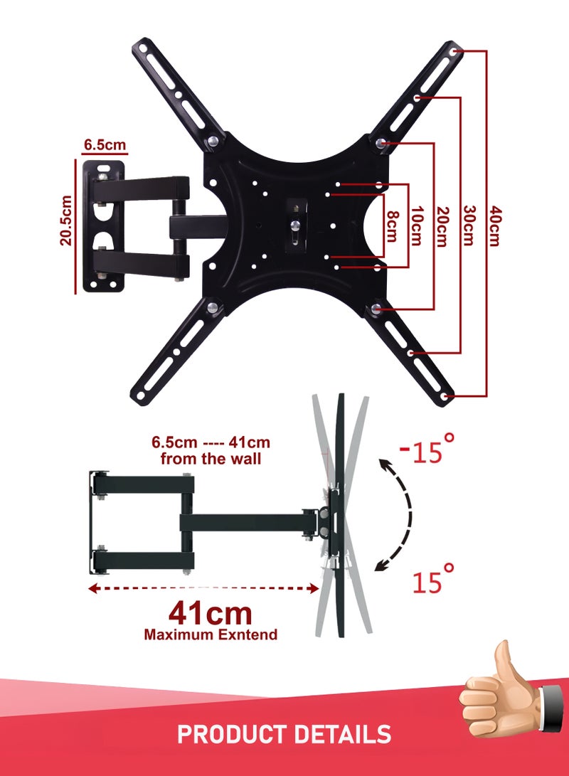 حامل تلفزيون كامل الحركة على الحائط، حامل تلفزيون مرن لشاشات LCD LED وأجهزة التلفزيون، حامل تلفزيون دوار وإمالة لشاشات 14-55 بوصة - Image 3
