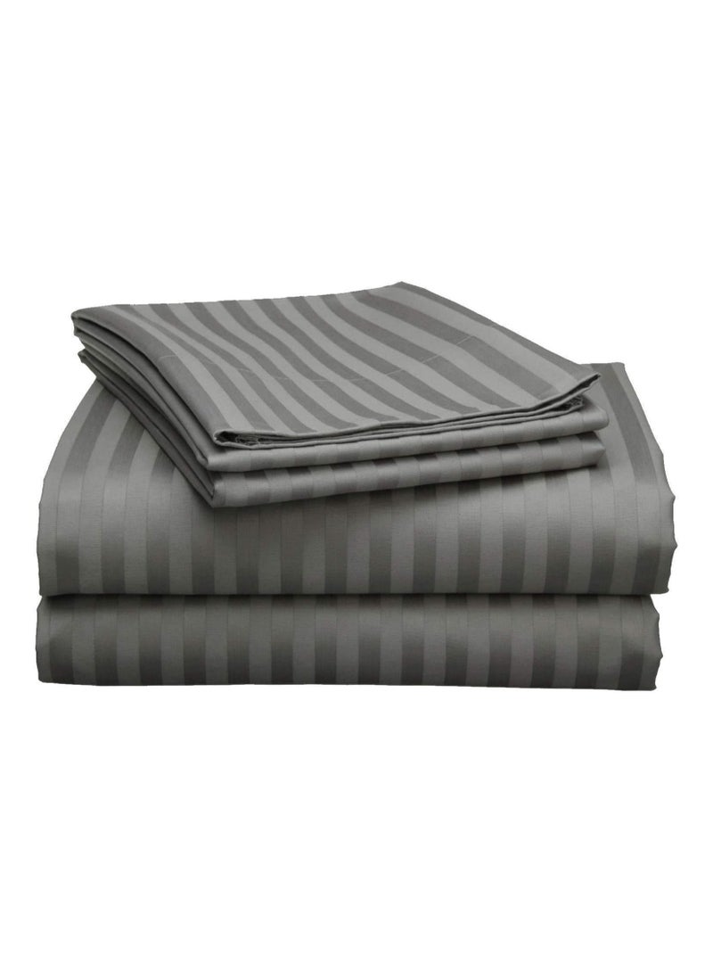 COMFY 3 PC STRIPED HOTEL QUALITY 300TC BEDSHEET SET WITH 2 PILLOW COVERS GREY - Image 1