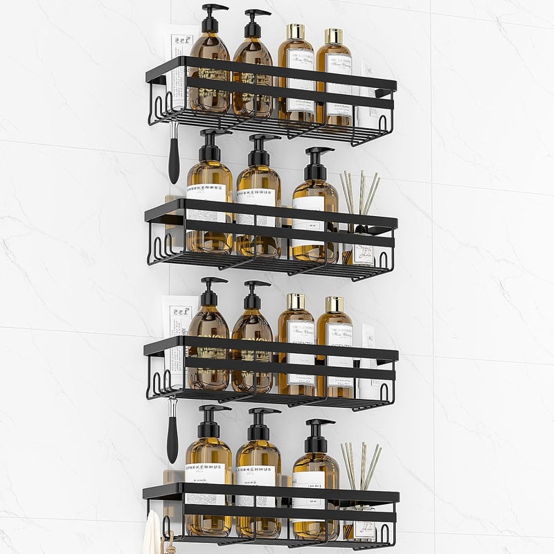 WOWBOX Shower Caddies 4 Pack Adhesive Hanging Shower Shelf Bathroom Organizers and Storage No Drilling Stainless Shower Shelves for Home Decor Bathroom Accessories
