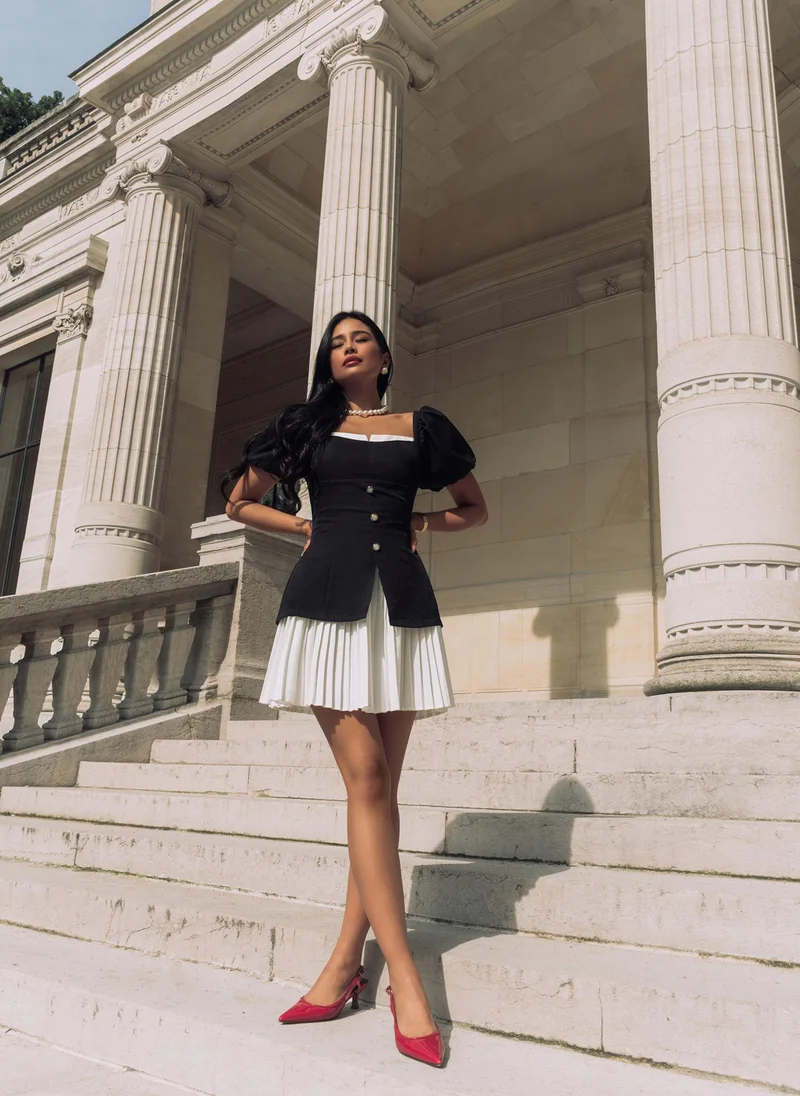 Lichi Fitted mini dress with pleated skirt