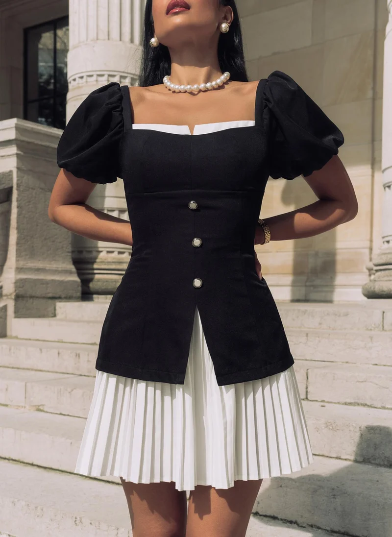 Lichi Fitted mini dress with pleated skirt