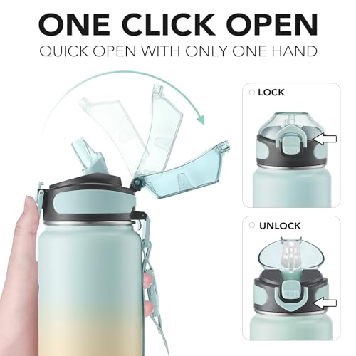 Enerbone 32 oz Insulated Water Bottle, Stainless Steel Bottle with Carrying Strap, Double-Wall Vacuum Insulation Design, Leakproof Sports Bottle with Straw, Keep Drinks Cold or Hot for Hours - Image 3