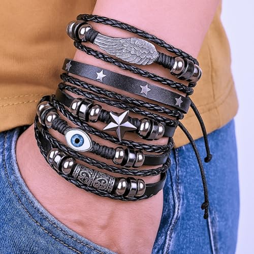 Vientiq Pu Leather Bracelet For Men (blue:;Black) - Image 2