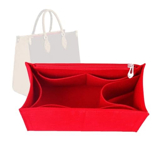 Lckaey Bag Organizer for Onthego PM bag Felt Purse Insert with Detachable Zipper Pocket ONTHEGO Insert Removable1080red -S - Image 1