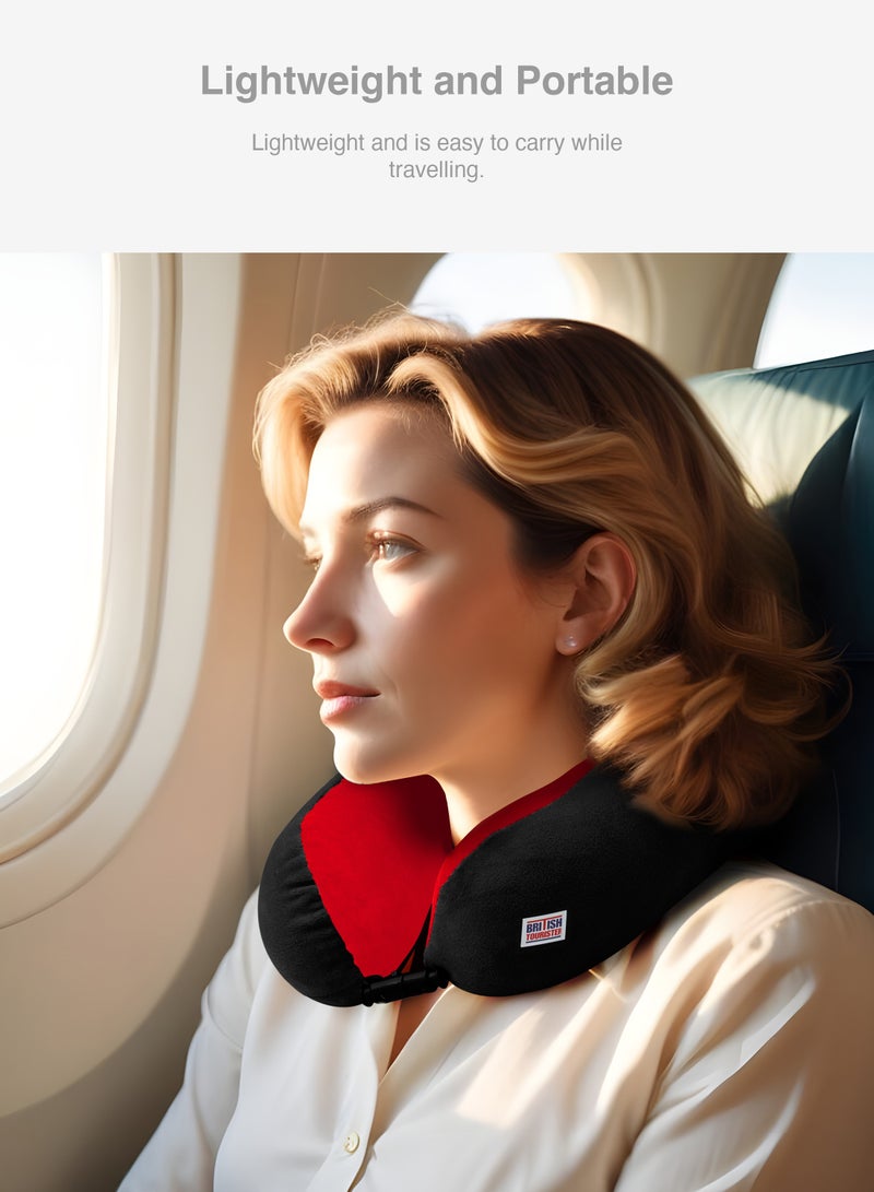 BRITISH TOURISTER Pack of 2 Travel Pillow for Neck Support, Memory Foam Airplane Pillow, Black, Comfortable Travel Accessories - Image 4