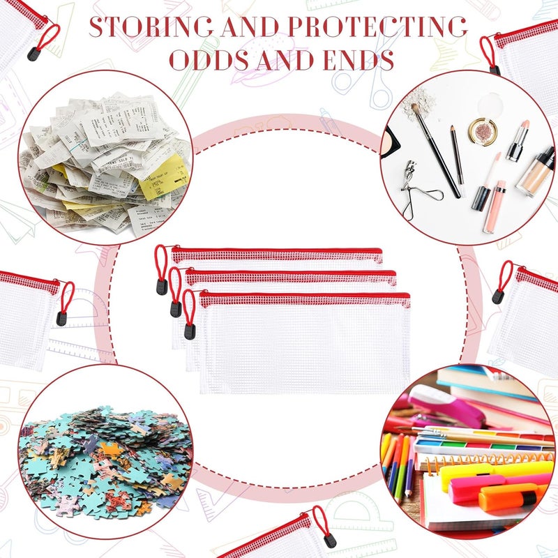 Sherr 120 Pcs Mesh Zipper Pouch Bulk Pencil Pouches 9.45'' x 4.53'' Small Clear Mesh Bags with Zipper A6 Waterproof File Bag Pencil Case for School Office Travel Organization(Red) - Image 4