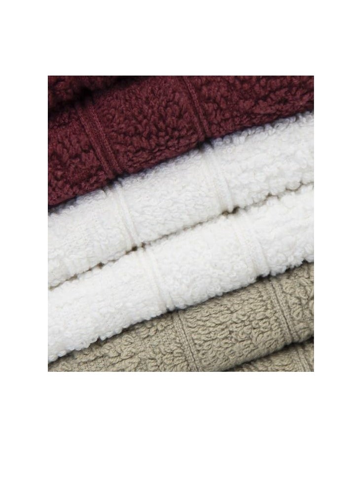 PH Pleasant Home - PH Pleasant Home Wash Cloths Set - 12 Pack (12” x 12”) – 509 GSM- 100% Ring Spun Cotton Wash Cloth - Super Soft and Highly Absorbent Face Towels (Maroon, White & Tan, Checker Design) - Image 1