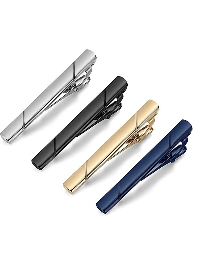 GUSGU Tie Clips for Men, 4 Pack Classic Tie Clip Silver Gold Black Blue Necktie Tie Bar Pinch Clips Suitable for Wedding Anniversary Business and Daily Life 5.8cm ﻿ ﻿ - Image 1