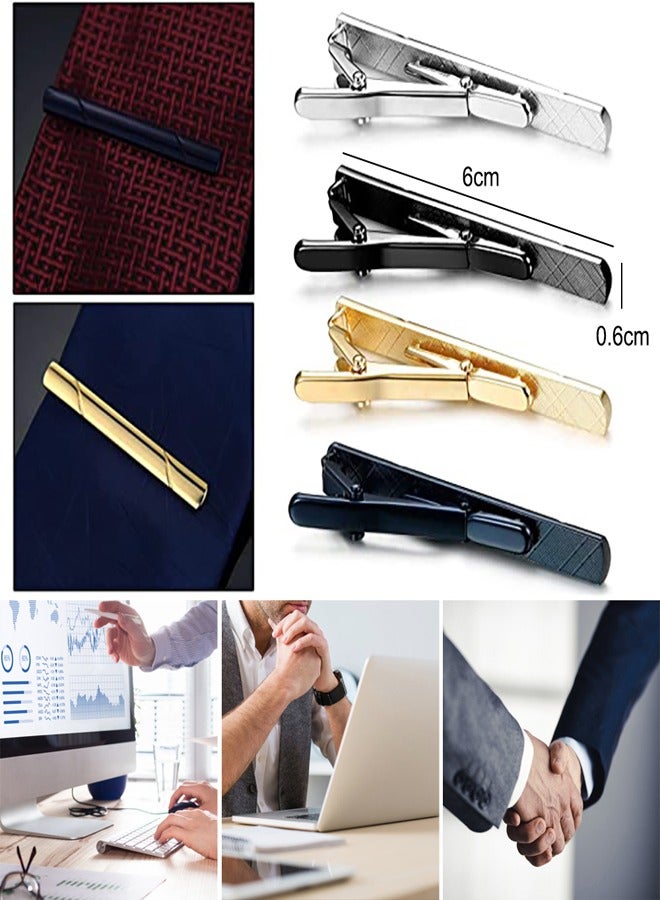 GUSGU Tie Clips for Men, 4 Pack Classic Tie Clip Silver Gold Black Blue Necktie Tie Bar Pinch Clips Suitable for Wedding Anniversary Business and Daily Life 5.8cm ﻿ ﻿ - Image 2
