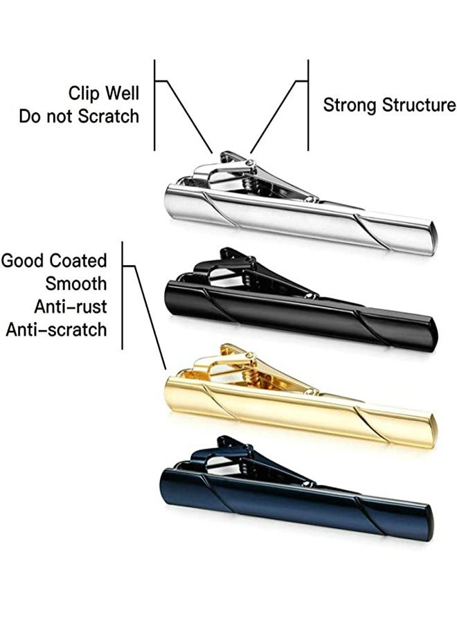 GUSGU Tie Clips for Men, 4 Pack Classic Tie Clip Silver Gold Black Blue Necktie Tie Bar Pinch Clips Suitable for Wedding Anniversary Business and Daily Life 5.8cm ﻿ ﻿ - Image 3