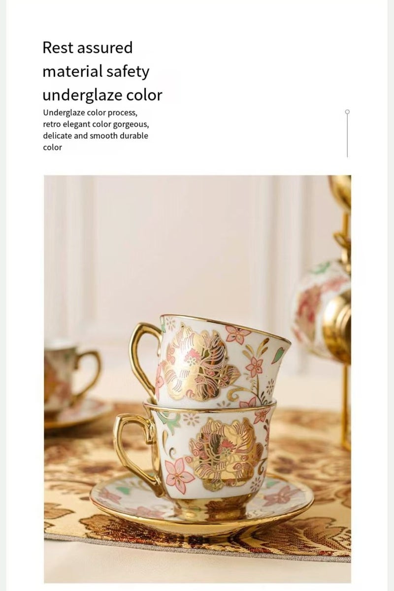 الخزف مع زخرفة ذهبية ، نمط زهور ، مجموعة من 13 قطعة مع حامل ، مجموعة شاي سيراميك أوروبية أبيض وذهبي للبالغين ، مجموعة شاي زهرة ، مجموعة شاي نسائية مع لوحة زهرة (أصفر) - Image 3