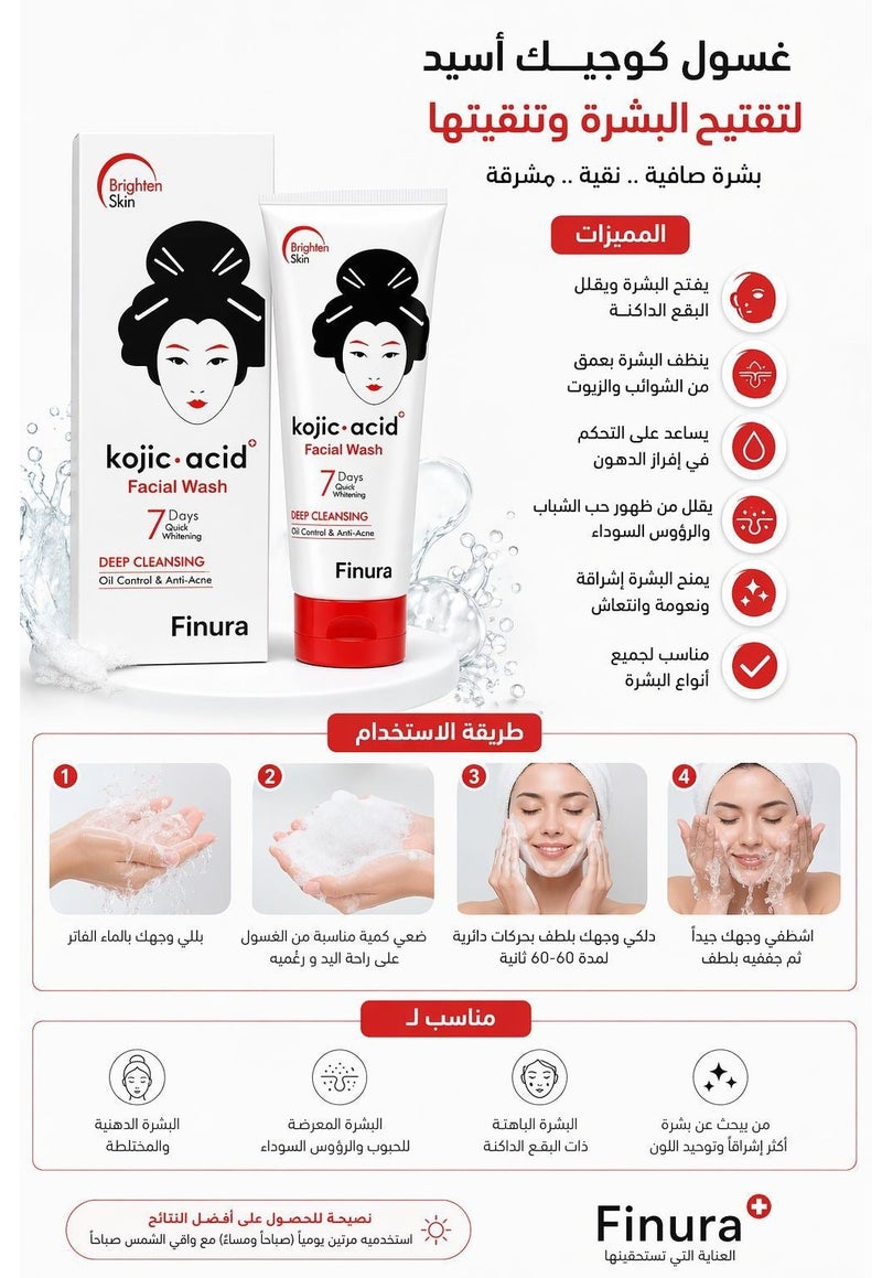 Finura kojic Acid Facial Wash Deep Cleansing Oil Control & Anti-Acne 100g - Image 4