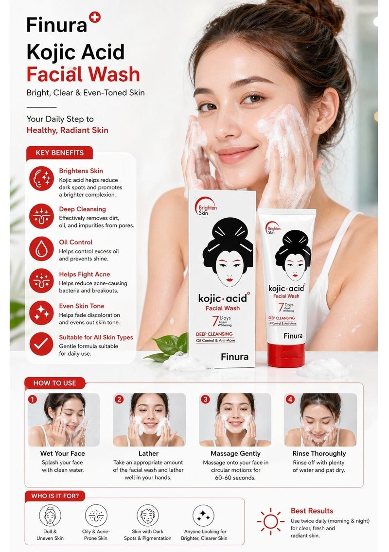 Finura kojic Acid Facial Wash Deep Cleansing Oil Control & Anti-Acne 100g - Image 2