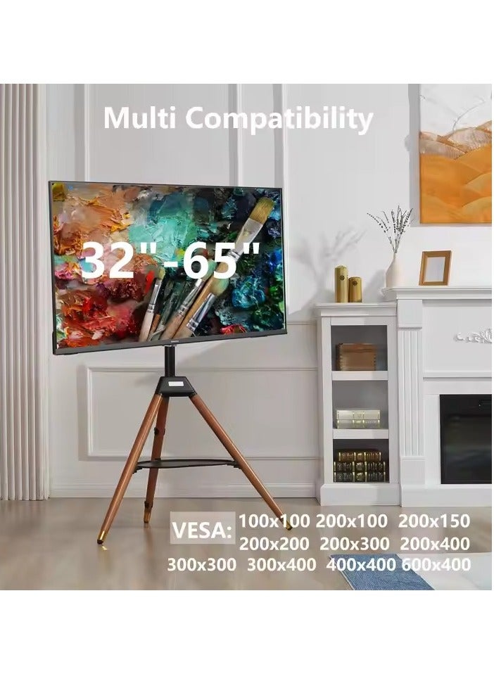 BEETEC Tripod TV Floor Stand with Wooden Legs for 32–65 Inch Flat Screen TVs, Height Adjustable TV Stand with Swivel & Tilt, VESA 400x400mm, Max Load 35 kg, AV Shelf 5 kg Capacity, Black | TF-FS65B - Image 3
