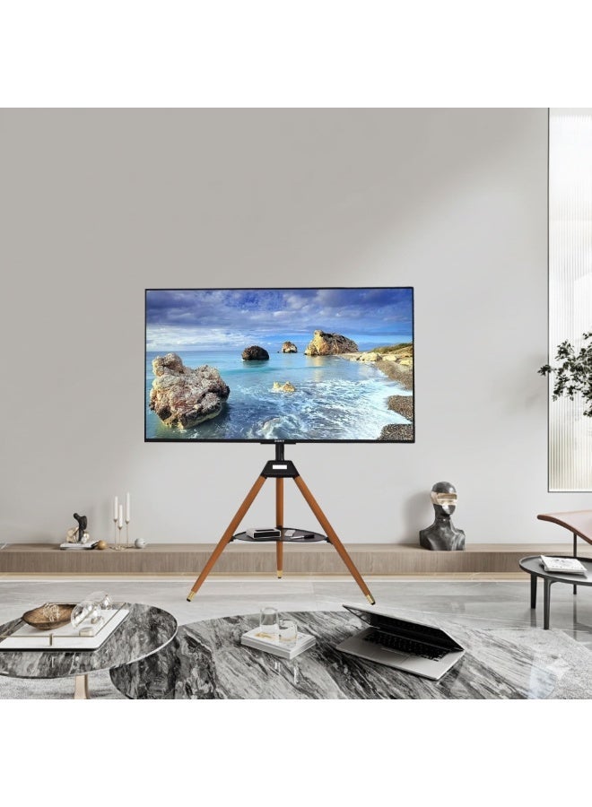 BEETEC Tripod TV Floor Stand with Wooden Legs for 32–65 Inch Flat Screen TVs, Height Adjustable TV Stand with Swivel & Tilt, VESA 400x400mm, Max Load 35 kg, AV Shelf 5 kg Capacity, Black | TF-FS65B - Image 5