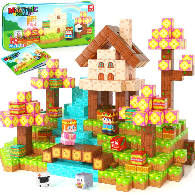 Soyee Mini Magnetic Blocks with Case Portable Building Cubes Travel Toys for Kids Ages 48 Construction STEM Learning Set for Toddlers Build Mine Magnet World Christmas Birthday Gift for Boys Girls 35 - Image 3
