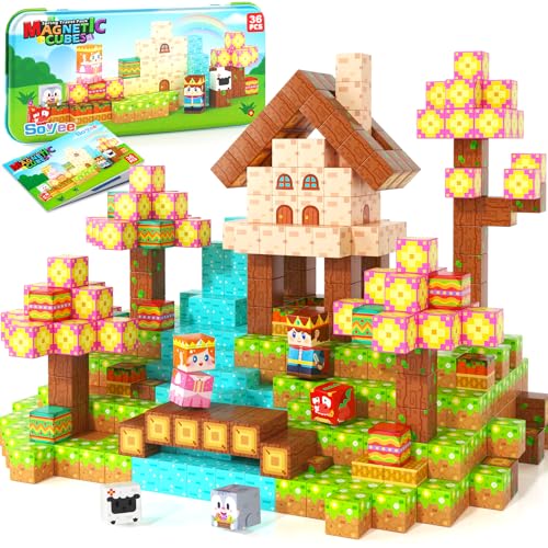 Soyee Mini Magnetic Blocks with Case Portable Building Cubes Travel Toys for Kids Ages 48 Construction STEM Learning Set for Toddlers Build Mine Magnet World Christmas Birthday Gift for Boys Girls 35 - Image 1