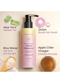 ARATA Hair Fall Defense Onion Shampoo (200 Ml) | Controls Hair Fall | Helps Strengthen & Smoothen Hair | With Onion Oil, Rice Water, Apple Cider Vinegar And Aloe Vera  - Image 2