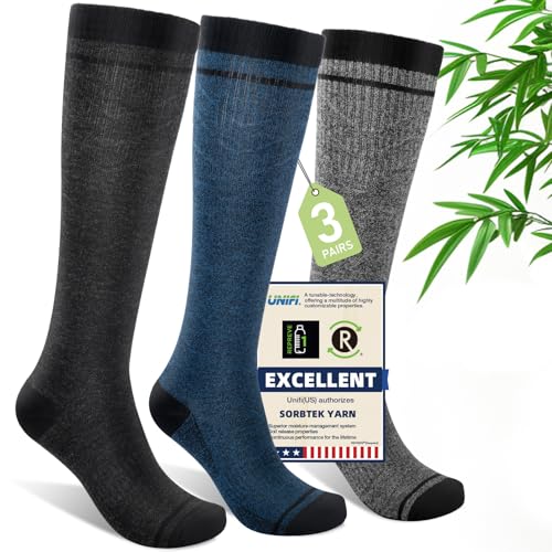 Iambamboo Mens Compression Socks for Men Women (3 Pairs) 15-20 mmHg Bamboo Viscose Knee High Sock for Travel S/M (Dark Gray&Steel Blue&Light Gray) - Image 1