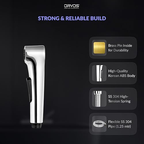 Orvos Health Faucet, Zenith, ABS Outer Body with Brass Pin, with 1 to 1.2 Meter Extendable SS 304 Shower Hose and Wall Hook, Jet Spray for High End Luxury Toilets - Image 4