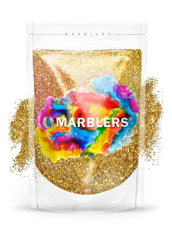 MARBLERS Holographic Glitter [Holo 24K Gold] 3oz (85g) | Fine | Non-Toxic, Vegan, Cruelty-Free | Face, Body, Eyeshadow, Hair, Festival, Party Makeup | Nail Art, Polish | Resin, Tumbler, Slime, Craft - Image 1