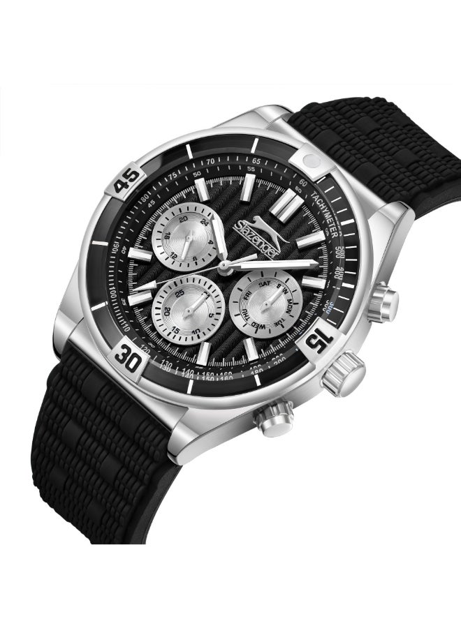 سلازنجر ساعة رجالية متعددة الوظائف بسوار سيليكون أسود - Image 2