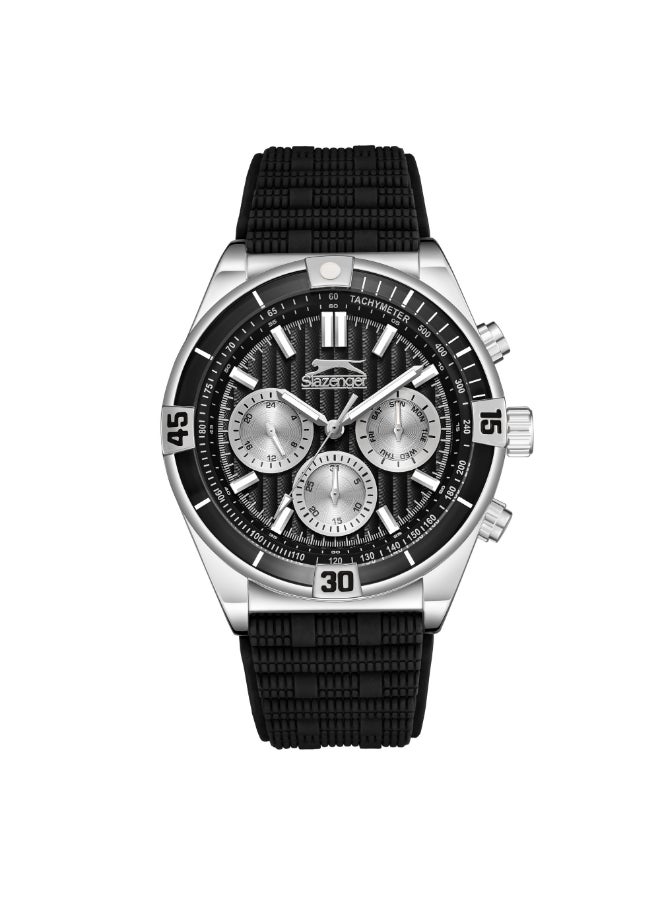 سلازنجر ساعة رجالية متعددة الوظائف بسوار سيليكون أسود - Image 1