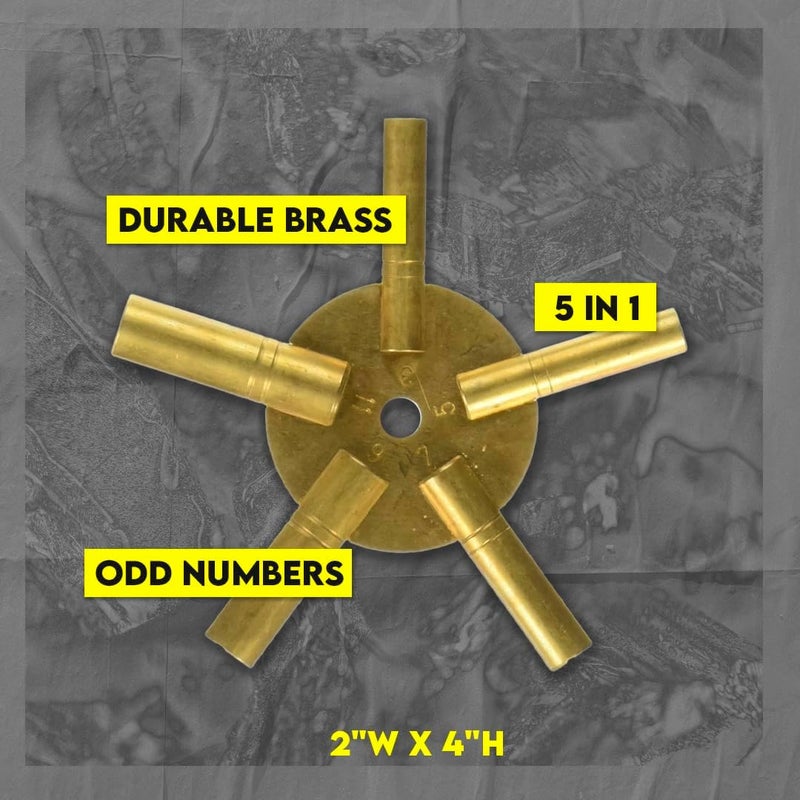 SE Brass Clock Winding Key 5-in-1 Odd Sizes- Durable Universal Clock Key for Efficient Winding - JT6335 - Image 4