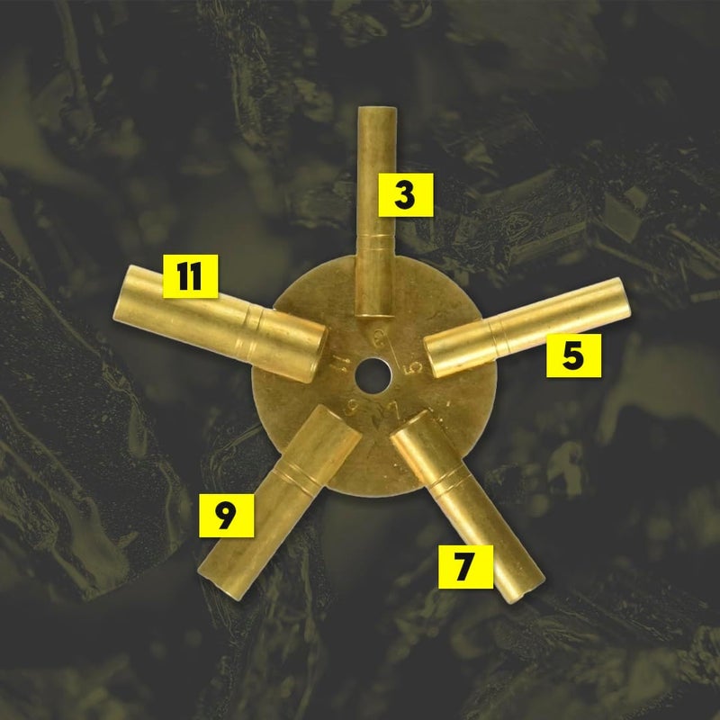 SE Brass Clock Winding Key 5-in-1 Odd Sizes- Durable Universal Clock Key for Efficient Winding - JT6335 - Image 5