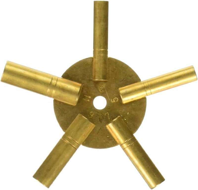 SE Brass Clock Winding Key 5-in-1 Odd Sizes- Durable Universal Clock Key for Efficient Winding - JT6335 - Image 1