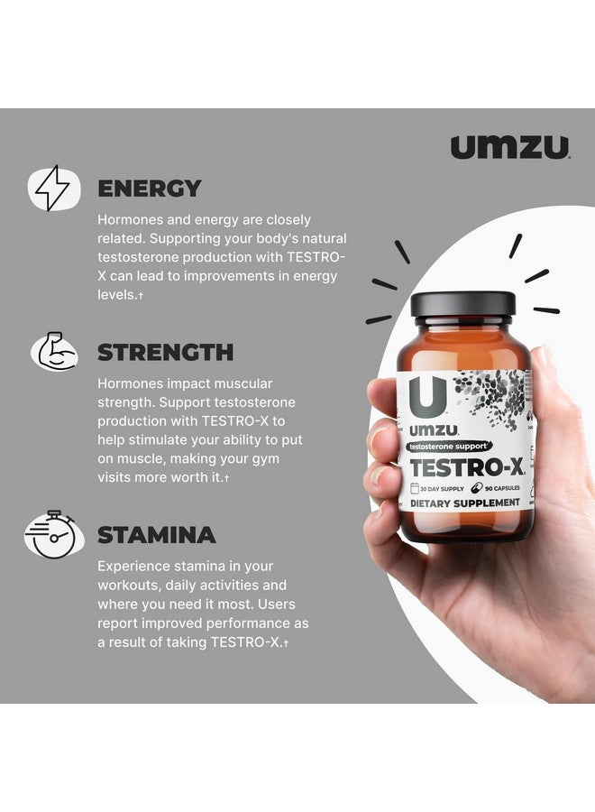 مكمل هرمون التستوستيرون UMZU Testro-X للرجال | يدعم الطاقة والقوة والقدرة على التحمل ومستويات التستوستيرون الصحية (كمية تكفي لمدة 30 يومًا | 90 كبسولة)