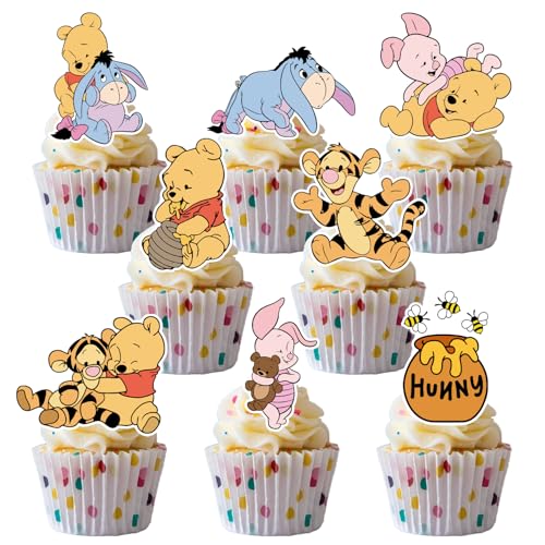 CORODER 48CS Cute Bear Cupcake Toppers For Birthday Party Cupcake Decorations Baby Shower Supplies - Image 1
