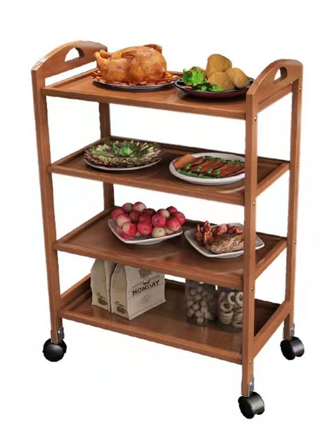 LINGWEI 4 Tier Rolling Kitchen Trolley Cart Bamboo Wooden Storage Trolley Food Serving Cart Tea Bar Serving Drinks Storage Coffee Table Kitchen Bathroom Storage Shelf - Image 2