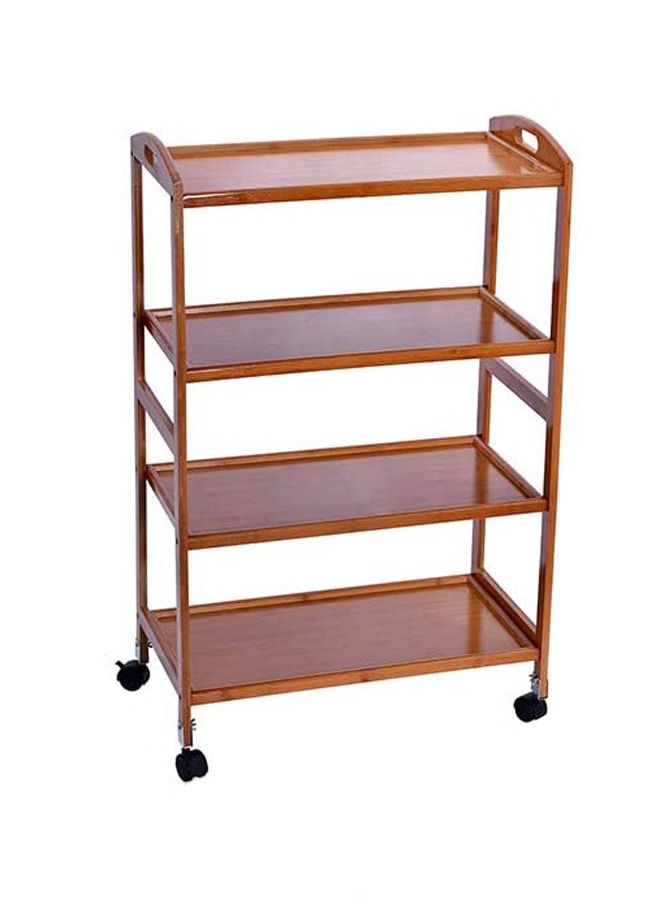 LINGWEI 4 Tier Rolling Kitchen Trolley Cart Bamboo Wooden Storage Trolley Food Serving Cart Tea Bar Serving Drinks Storage Coffee Table Kitchen Bathroom Storage Shelf - Image 3