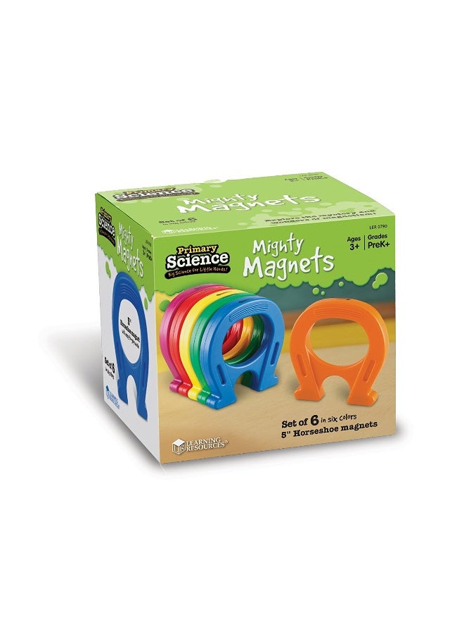 ليرننج ريسورسز مجموعة مغناطيسات مايتي من مجموعة العلوم الأساسية® من Learning Resources (مجموعة من 6 قطع)، مغناطيسات حدوة حصان ملونة للأطفال، مصنوعة من البلاستيك المتين، مثالية للاستكشاف العلمي، للأعمار من 3 سنوات فما فوق - Image 1