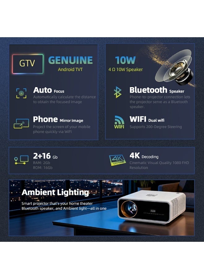 أون جهاز عرض رقمي ذكي U001 عالي الدقة يعمل بنظام Android TV بدقة 1080 بكسل و4K لأجهزة المسرح المنزلي والألعاب والأعمال والتعليم - Image 3