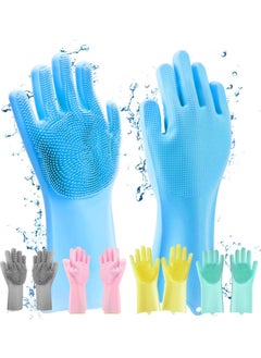 MapleTex MapleTex Magic Silicone Dish Washing Cleaning Gloves Silicon Hand Gloves for Kitchen Dishwashing and Pet Grooming Great for Washing Dish Car Bathroom Multicolour 1 Pair 