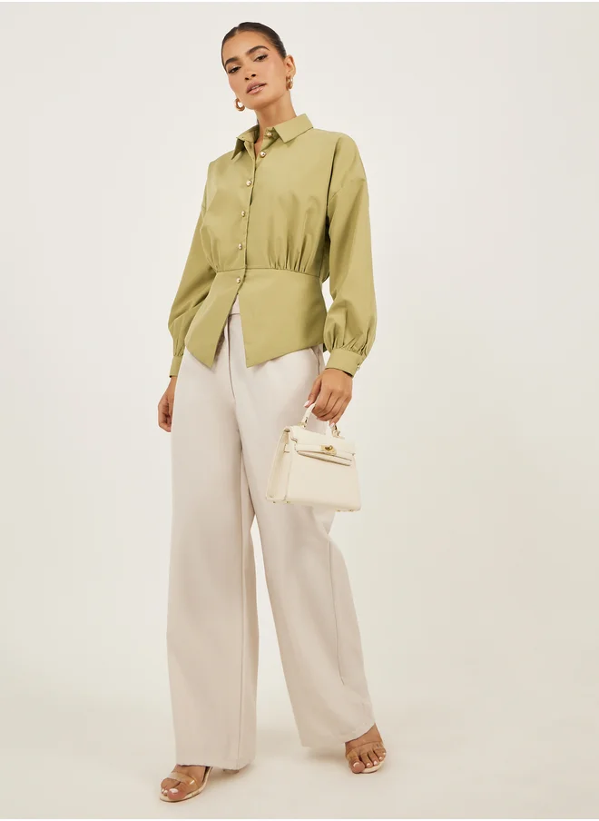 ستايلي Styli Plain Waistcoat Look Shirt with Asymmetric Hemline